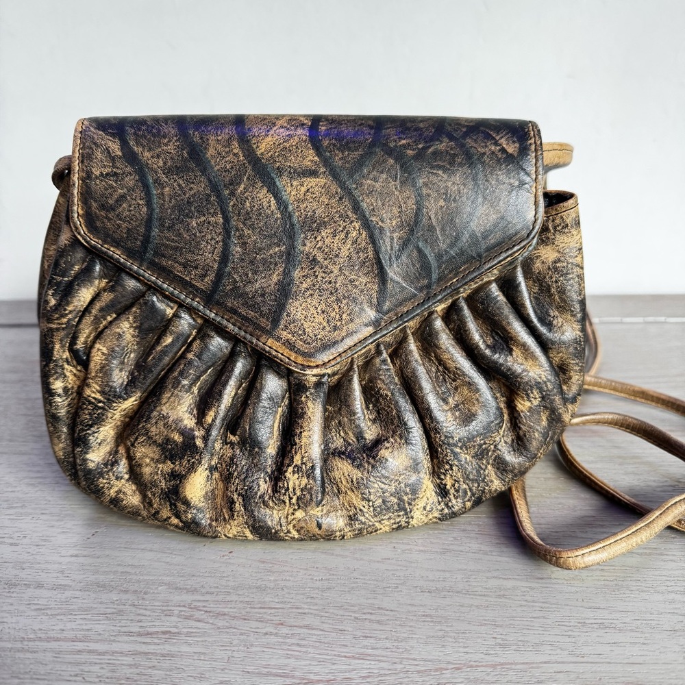 Jane Yoo Vintage Gold and Brown Crossbody Bag
